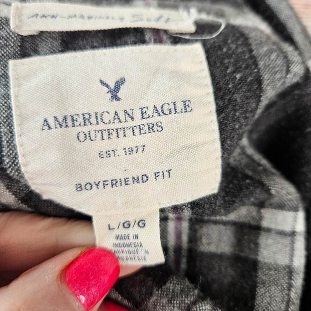 American Eagle Boyfriend‎ Fit Plaid Flannel Long Sleeve Shirt L - Picture 5 of 7
